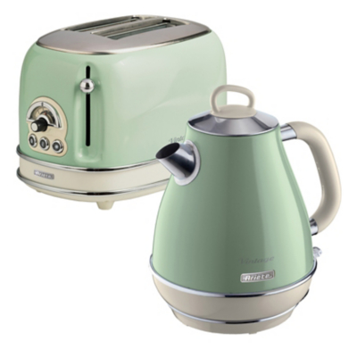 Ariete - ARPK2 Retro Style Jug Kettle and 2 Slice Toaster Set, Vintage Design, Green