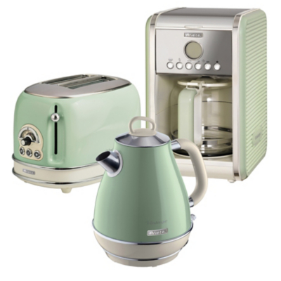 Keep Offline - Ariete ARPK8 Vintage 2-Slice Toaster, 1.7L Fast Boil Jug Kettle, and 12-Cup Filter Coffee Maker - Green, Green