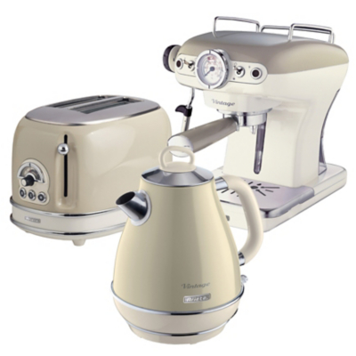 George Ariete Vintage Cream Jug Kettle, Toaster & Espresso Machine Set - Cream