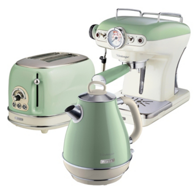 ARPK5 Retro Style Jug Kettle, 2 Slice Toaster and Espresso Machine Set, Vintage Design, Green - Ariete
