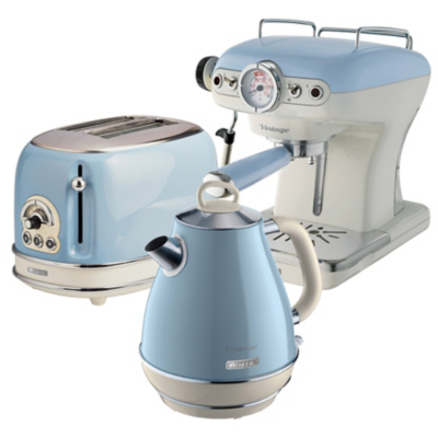 ARPK6 Retro Style Jug Kettle, 2 Slice Toaster and Espresso Machine Set, Vintage Design, Blue - Ariete