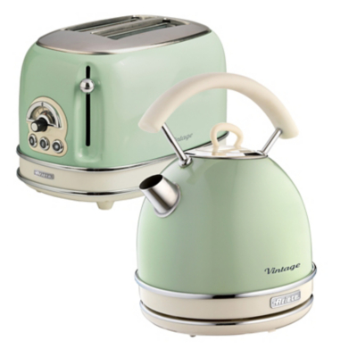 Ariete - ARPK11 Retro Style Dome Kettle and 2 Slice Toaster Set, Vintage Design, Green