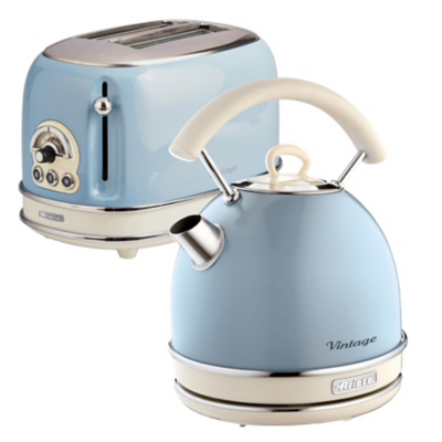 Ariete - ARPK12 Retro Style Dome Kettle and 2 Slice Toaster Set, Vintage Design, Blue