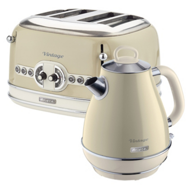ARPK19 Retro Style Jug Kettle and 4 Slice Toaster Set, Vintage Design, Beige - Ariete