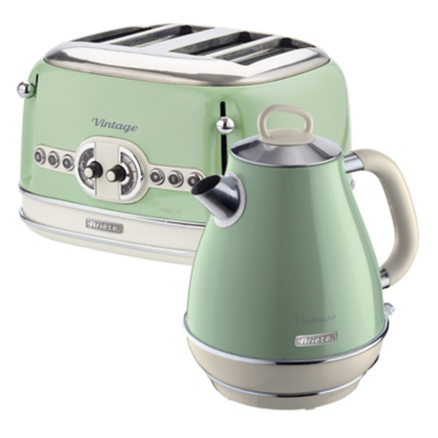 Breakfast Pack ARPK20 Retro Style Jug Kettle and 4 Slice Toaster Set, Vintage Design, Green - Ariete