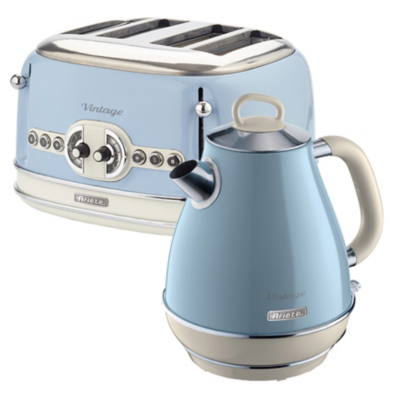 Ariete - ARPK21 Retro Style Jug Kettle and 4 Slice Toaster Set, Vintage Design, Blue