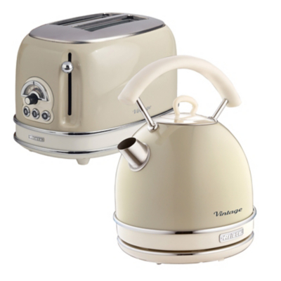 Ariete - ARPK10 Retro Style Dome Kettle and 2 Slice Toaster Set, Vintage Design, Beige