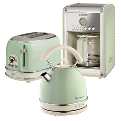 Keep Offline - Ariete ARPK14 Vintage 2-Slice Toaster, 1.7L Dome Kettle, and 12-Cup Filter Coffee Maker - Green, Green
