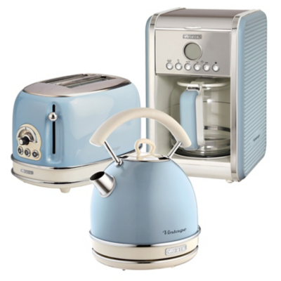 Ariete - ARPK15 Retro Style Dome Kettle, 2 Slice Toaster and Filter Coffee Machine Set, Vintage Design, Blue