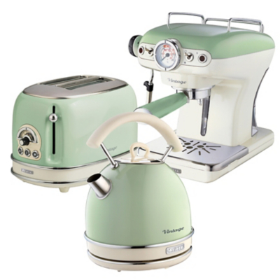 ARPK17 Retro Style Dome Kettle, 2 Slice Toaster and Espresso Machine Set, Vintage Design, Green - Ariete