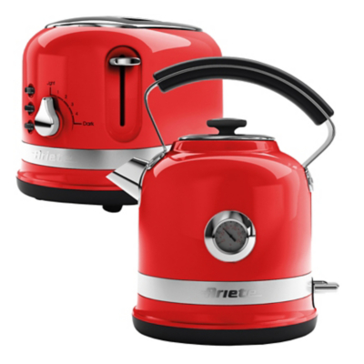 Ariete ARPK30 Moderna Cordless Kettle and 2 Slice Toaster Set, Stainless Steel Body, Red