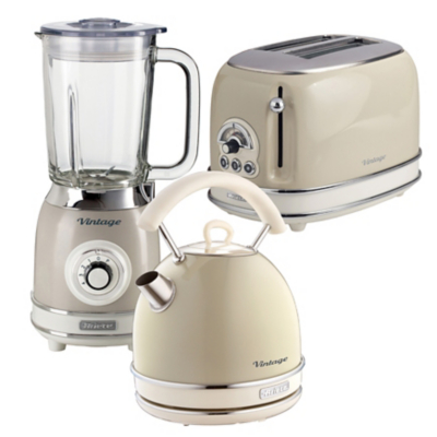 ARPK25 Retro Style Dome Kettle, 2 Slice Toaster & Jug Blender Set, Vintage Design, Cream - Ariete