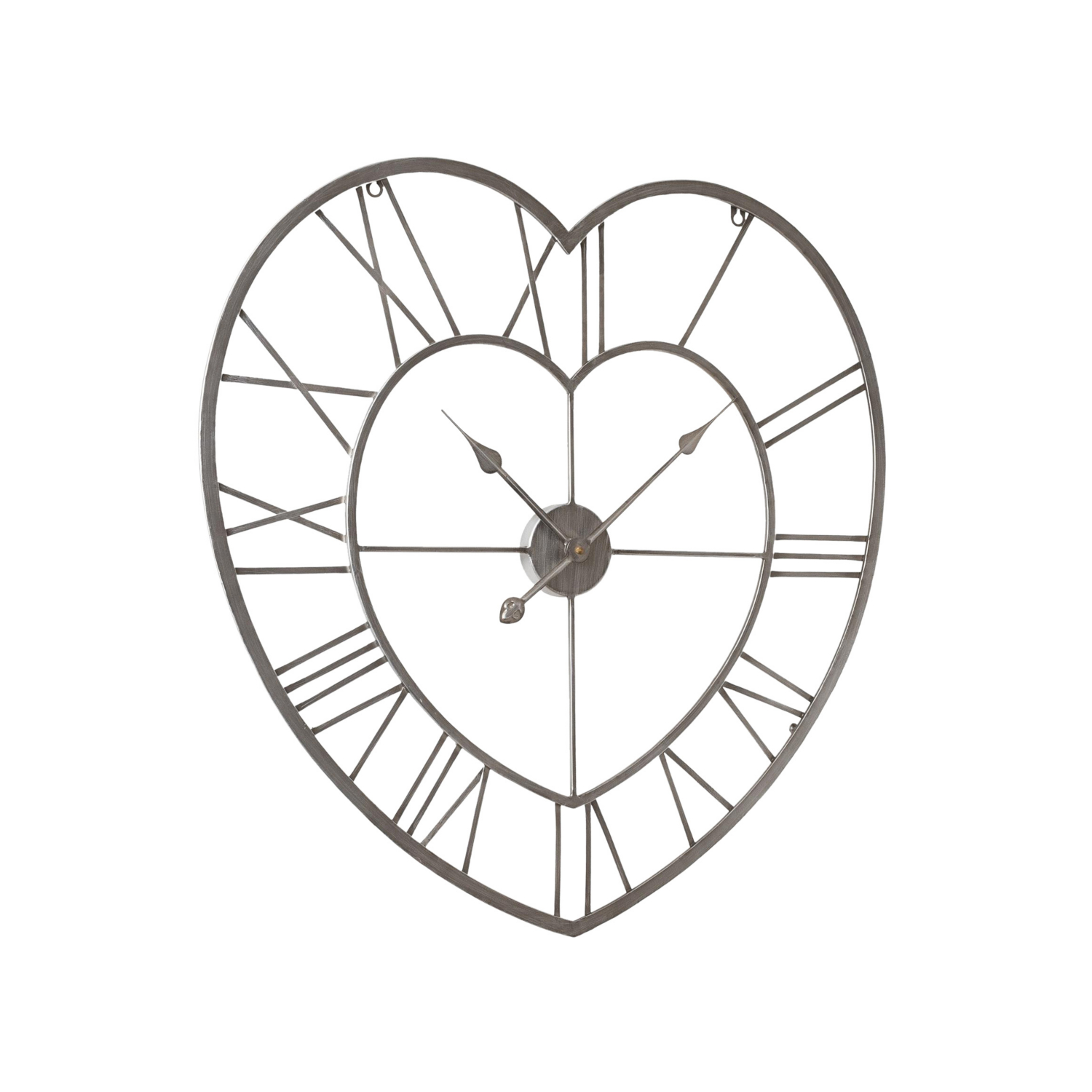 George Home Silver Time Metal Heart Shaped Wall Clock