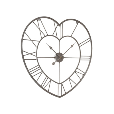 Metal Heart Shaped Wall Clock - One Size / Silver