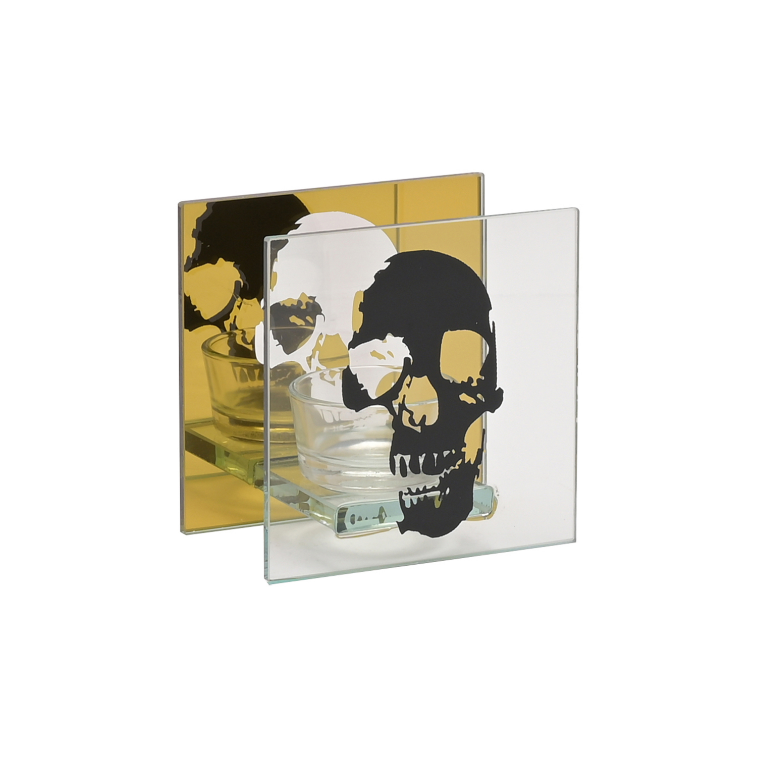 George Multi The Seasonal Gift Co Gold And Black Mirror Skull Tealight Holder