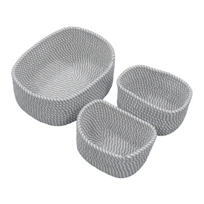 JVL Edison Set of 3 Rectangular Cotton Rope Storage Baskets Home