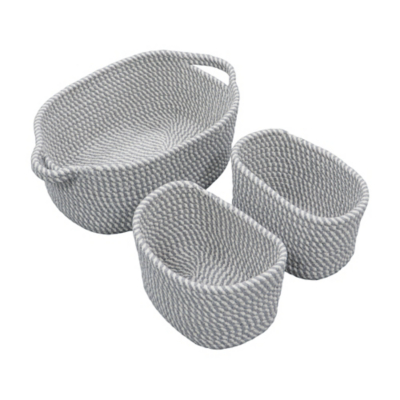 JVL Edison Set of 3 Rectangular Cotton Rope Storage Baskets Home