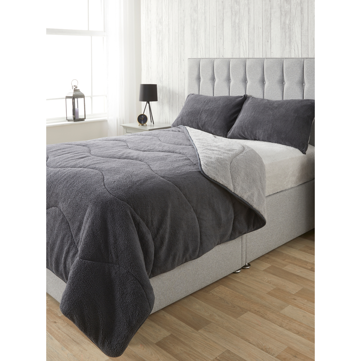 George Charcoal Grey Downland Teddy Charcoal Easy Wash Coverless Duvet