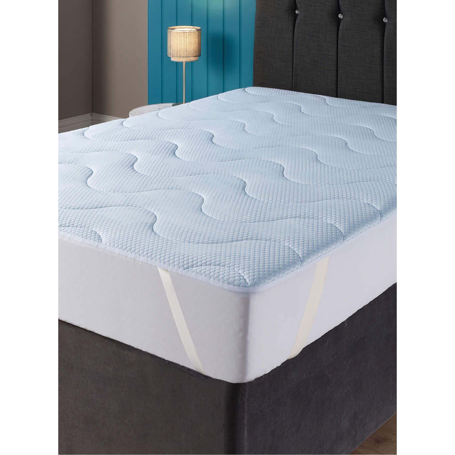 George Blue & White Downland Cooldown Quilted Mattress Enhancer