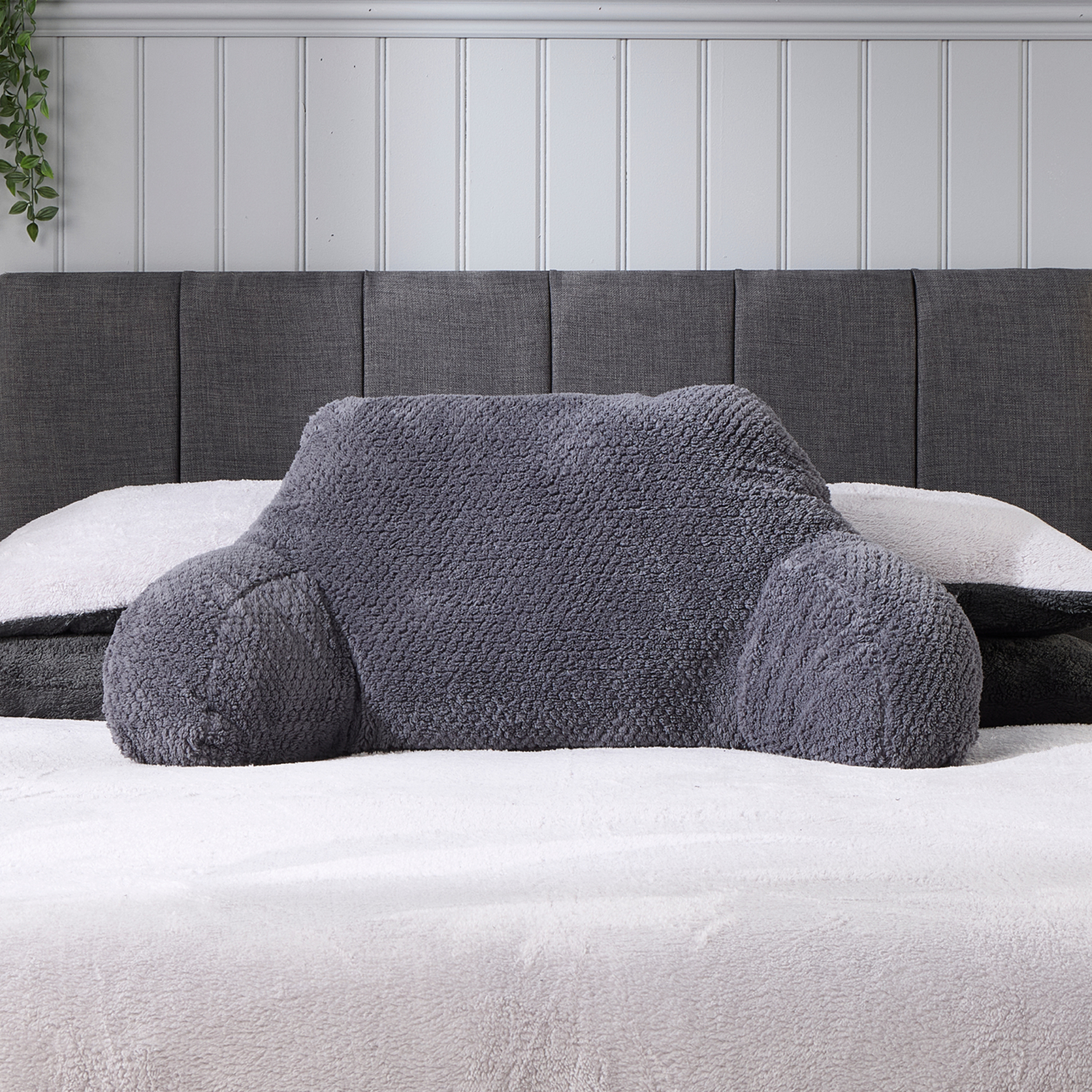 George Charcoal Grey Downland Charcoal Waffle Teddy Fleece Cuddle Cushion