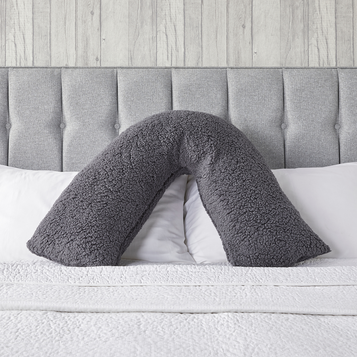 George Charcoal Grey Downland Charcoal Teddy Fleece V Shaped Support Pillow