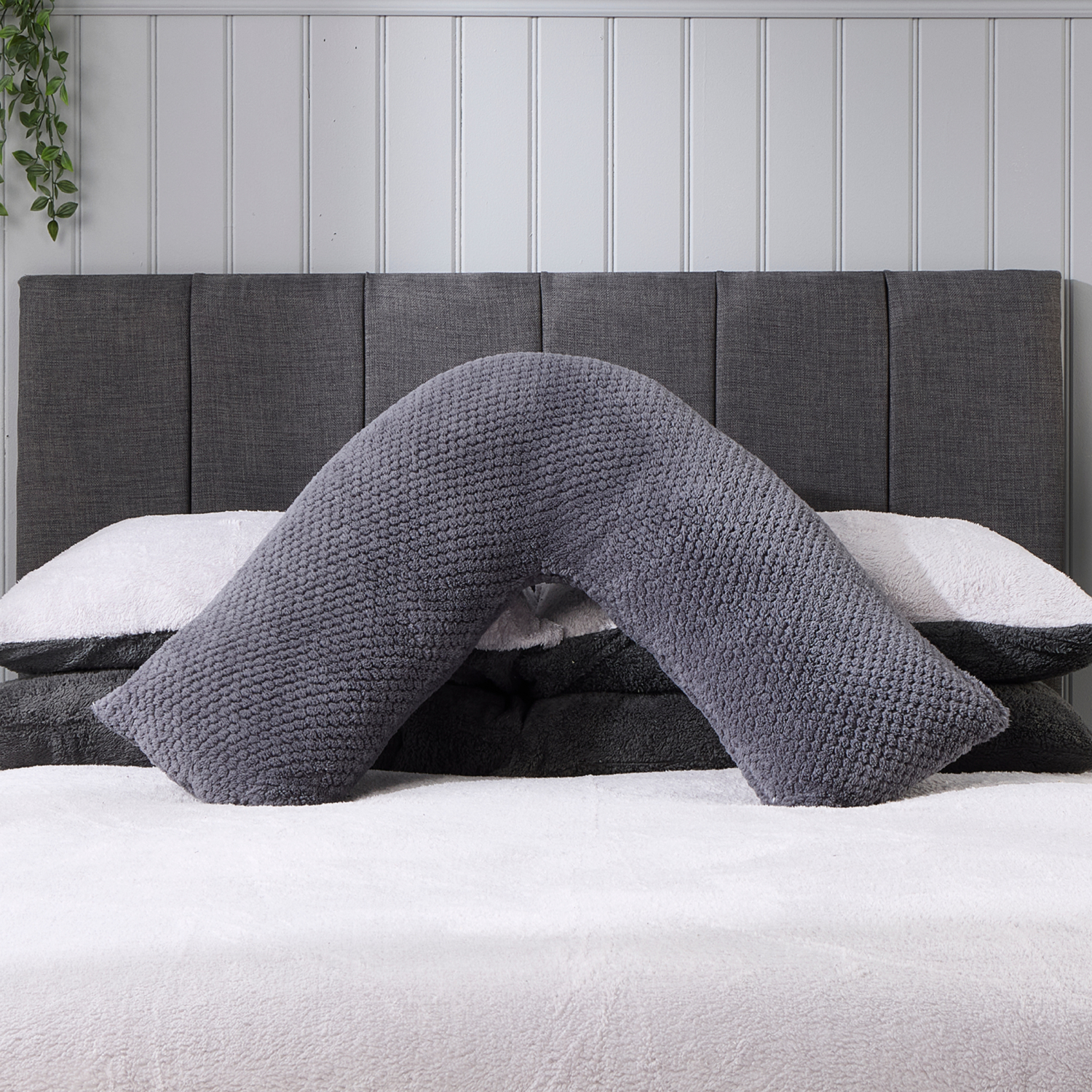 George Charcoal Grey Downland Charcoal Waffle Teddy V Shaped Support Pillow
