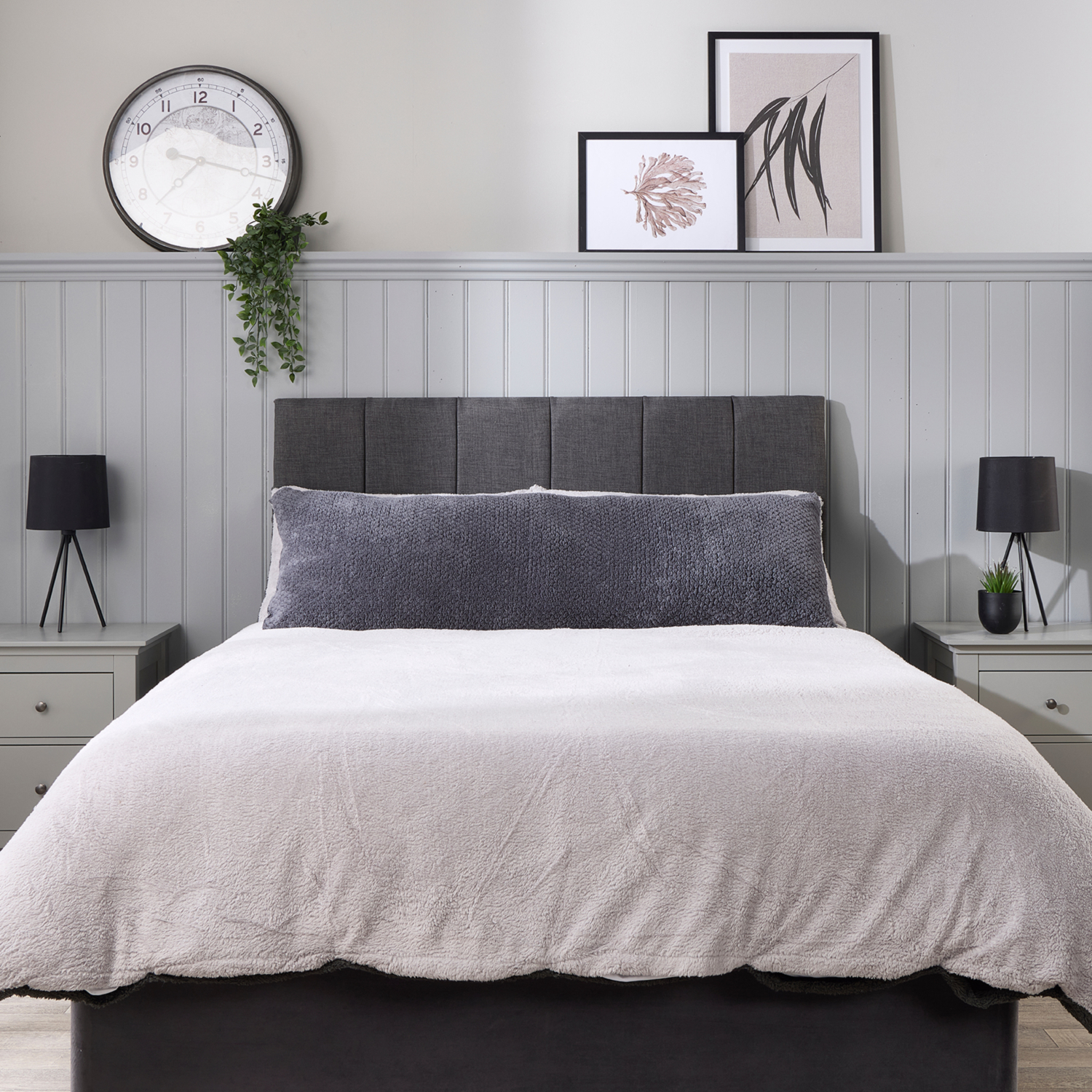 George Charcoal Grey Downland Charcoal Waffle Teddy Fleece Bolster Pillow