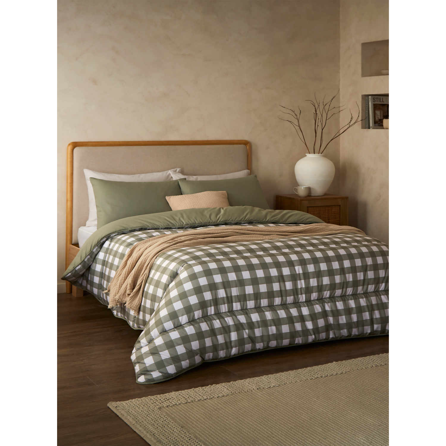 George Olive Green Night Lark Olive Gingham 10.5 Tog Coverless Duvet Set