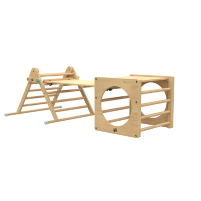 Active Tots Wooden Climbing Triangle, Cube, Bridge/Slide Set, Brown