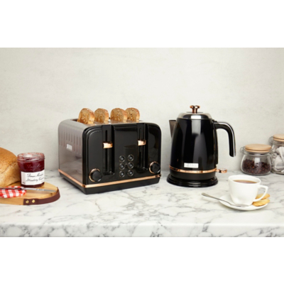 Haden Salcombe Kettle & 4 Slice Toaster Set - Black & Copper, Black