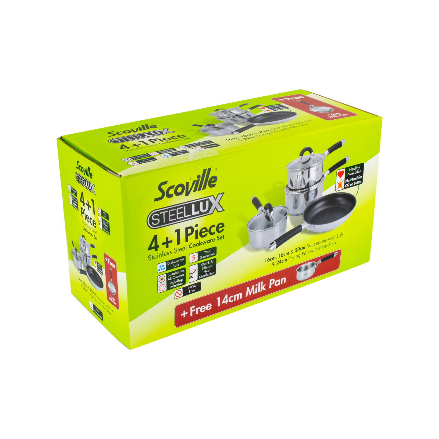 Scoville Steellux 4+1 Piece Cookware Set