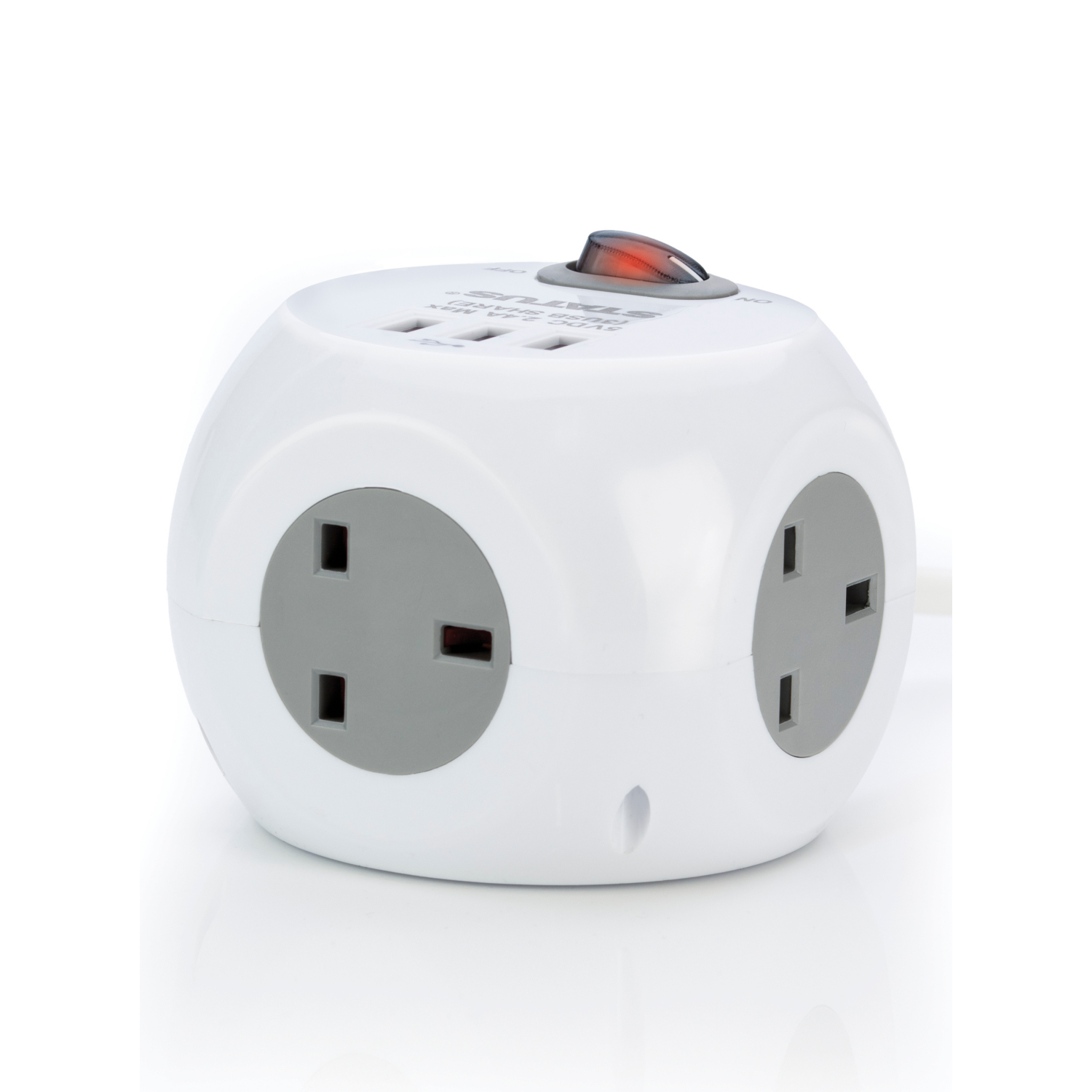 George White Status 3 Way Cube Socket With 3 Usb A Ports