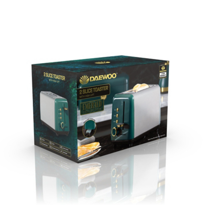 Daewoo Emerald Toaster 2 Slice 7 Browning Settings Defrost Reheat Green