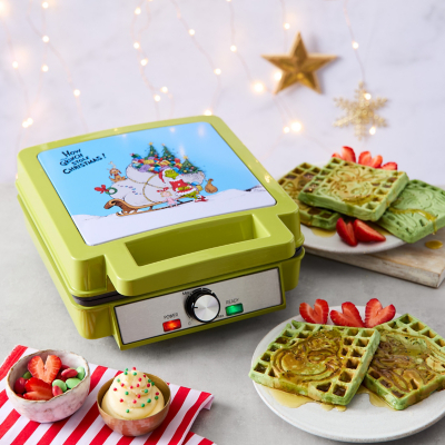 The Grinch 4-Portion Waffle Maker - Green Christmas Kitchen Theme
