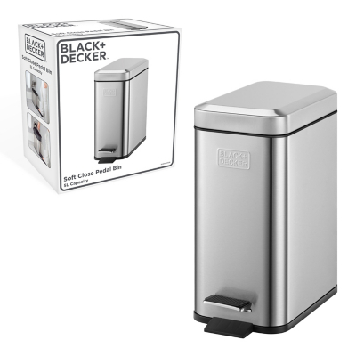 Black and Decker 5L Metallic Grey Pedal Bin with Soft Close Lid Home