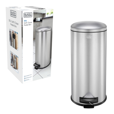 George Black and Decker 30 Litre Cool Grey Dome Kitchen Pedal Bin with Soft Close Lid - Steel Grey