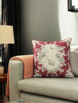 Paoletti Raspberry Burford Traditional Floral Cushion Home