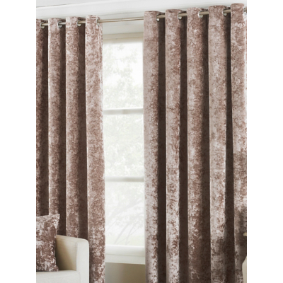 Paoletti Verona Fully Lined Crushed Velvet Eyelet Curtains Oyster 229cm width 183cm drop, Brown