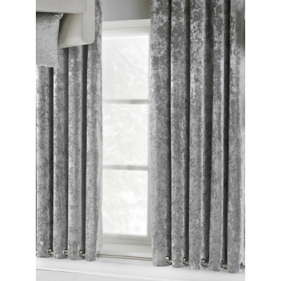 Paoletti Verona Crushed Velvet Ringtop Eyelet Curtains (Pair) Polyester Silver (229X137Cm), Silver