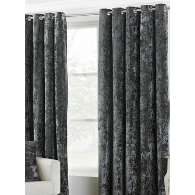 Paoletti Verona Crushed Velvet Eyelet Curtains in Metallic Silver | Size: 229Cm Width X 137Cm Drop