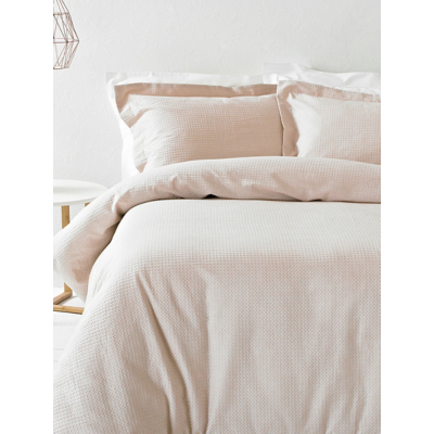 George The Linen Yard Waffle Textured 100% Cotton Duvet Cover Set - Pink