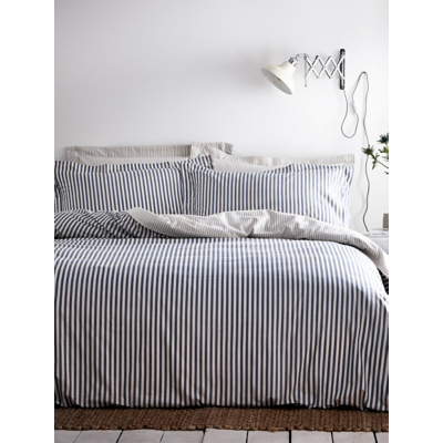 George The Linen Yard Navy Hebden Mélange Stripe 100% Cotton Duvet Cover Set