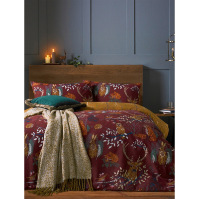 Furn. Forest Fauna Double Duvet Cover Set Cotton Polyester Rust, Red
