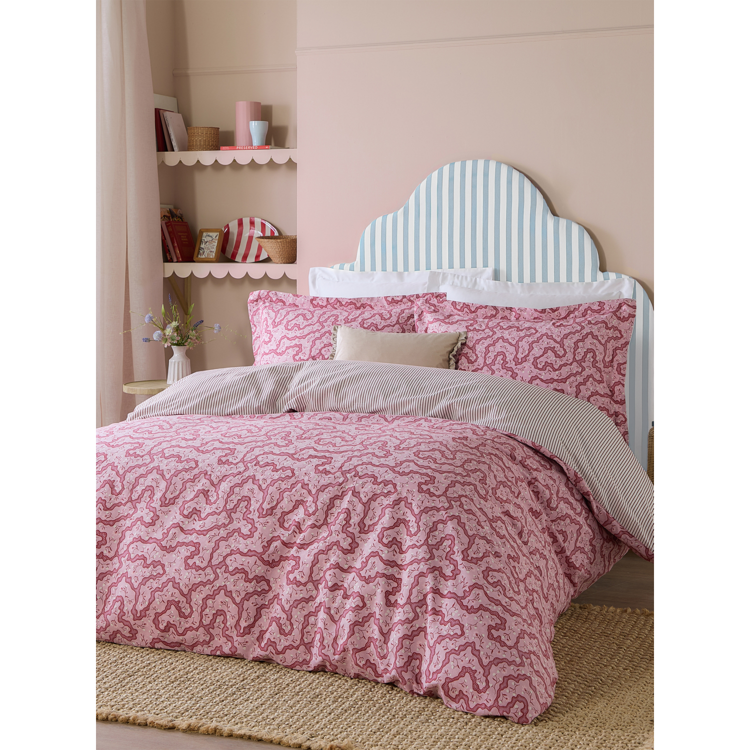 George Cherry Red Wylder Brianna Floral Cotton Duvet Set