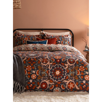 Furn Kinfolk Printed Reversible Duvet Cover Set, Single, Denim Blue, Blue