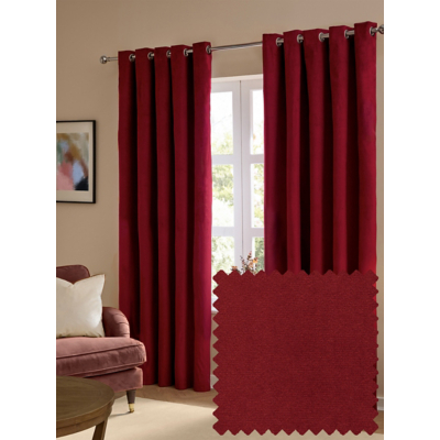Furn The Ultimate Velvet Textured Woven Eyelet Curtains Burgundy 229Cm Width 137Cm Drop, Red