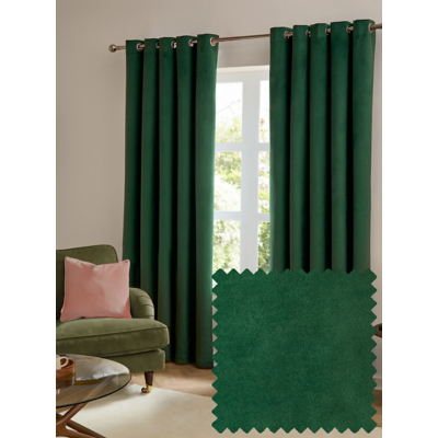 Furn The Ultimate Velvet Textured Woven Eyelet Curtains Emerald 229Cm Width 229Cm Drop, Green