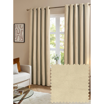 Furn The Ultimate Velvet Textured Woven Eyelet Curtains Natural 229Cm Width 229Cm Drop, Cream