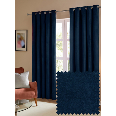 Furn The Ultimate Velvet Textured Woven Eyelet Curtains Royal Blue 117Cm Width 183Cm Drop, Blue