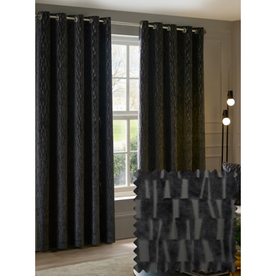 Paoletti Manhattan Fully Lined Velvet Eyelet Curtains Charcoal 117Cm Width 183Cm Drop, Black